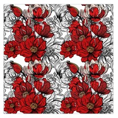 Hand Drawn Red Flowers Pattern Large Satin Scarf (square) by TastefulDesigns