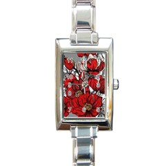 Red Flowers Pattern Rectangle Italian Charm Watch by TastefulDesigns