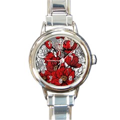 Red Flowers Pattern Round Italian Charm Watch by TastefulDesigns