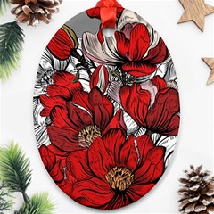 Red Flowers Pattern Ornament (oval) by TastefulDesigns