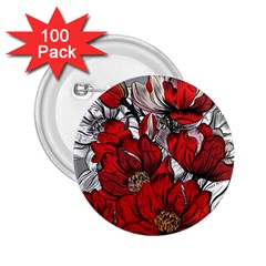 Red Flowers Pattern 2 25  Buttons (100 Pack)  by TastefulDesigns