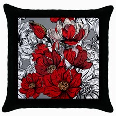 Red Flowers Pattern Throw Pillow Case (black) by TastefulDesigns