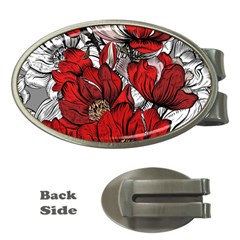 Red Flowers Pattern Money Clips (oval)  by TastefulDesigns