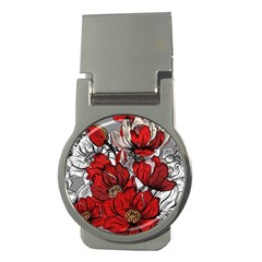 Red Flowers Pattern Money Clips (round)  by TastefulDesigns