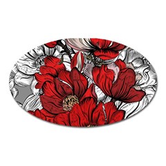 Red Flowers Pattern Oval Magnet by TastefulDesigns