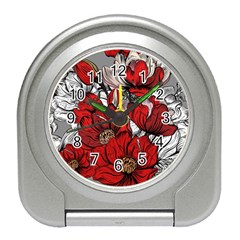 Red Flowers Pattern Travel Alarm Clocks by TastefulDesigns