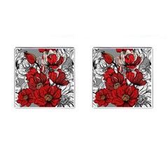 Red Flowers Pattern Cufflinks (square) by TastefulDesigns