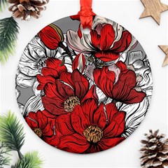 Red Flowers Pattern Round Ornament (two Sides) by TastefulDesigns