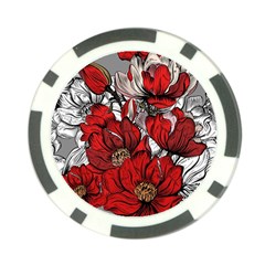 Red Flowers Pattern Poker Chip Card Guard by TastefulDesigns