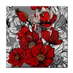 Red Flowers Pattern Face Towel by TastefulDesigns