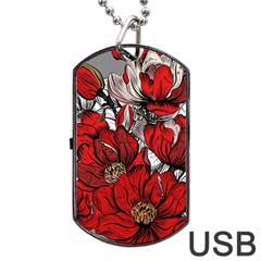 Red Flowers Pattern Dog Tag Usb Flash (one Side) by TastefulDesigns