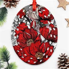 Red Flowers Pattern Ornament (oval Filigree) by TastefulDesigns