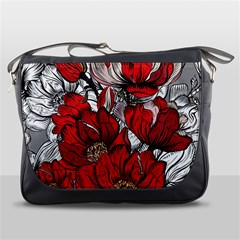 Red Flowers Pattern Messenger Bags by TastefulDesigns