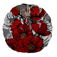 Red Flowers Pattern Large 18  Premium Round Cushions by TastefulDesigns