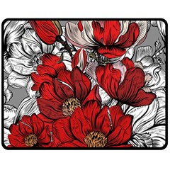 Red Flowers Pattern Double Sided Fleece Blanket (medium)  by TastefulDesigns