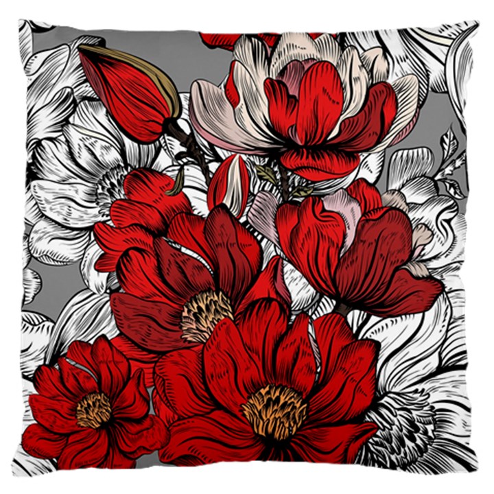 Red Flowers Pattern Standard Flano Cushion Case (One Side)