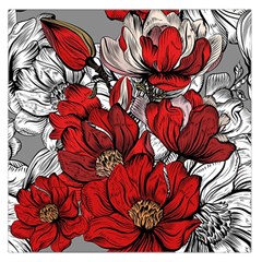 Red Flowers Pattern Large Satin Scarf (square) by TastefulDesigns