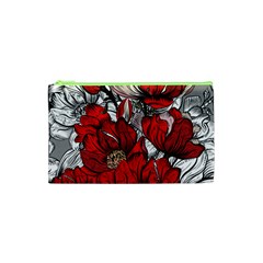 Red Flowers Pattern Cosmetic Bag (xs) by TastefulDesigns