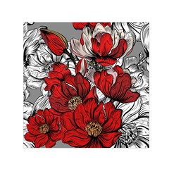 Red Flowers Pattern Small Satin Scarf (square) by TastefulDesigns