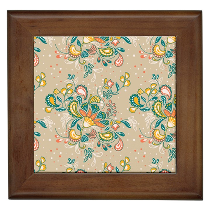 Hand drawn batik floral pattern Framed Tiles