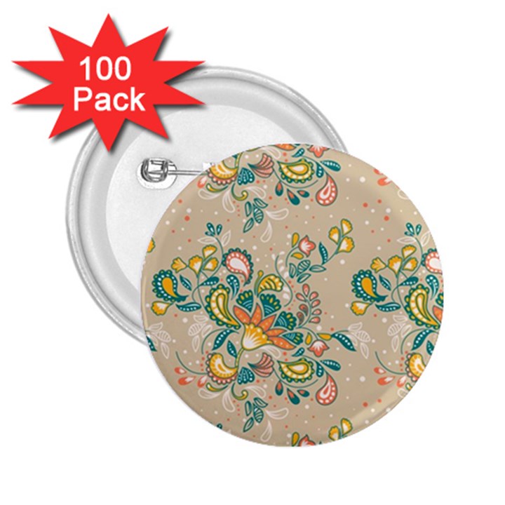 Hand drawn batik floral pattern 2.25  Buttons (100 pack) 