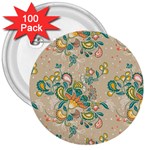 Hand drawn batik floral pattern 3  Buttons (100 pack)  Front