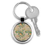 Hand drawn batik floral pattern Key Chains (Round)  Front