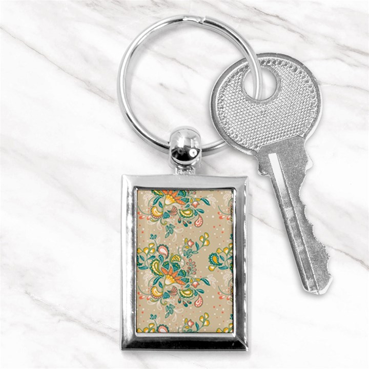 Hand drawn batik floral pattern Key Chains (Rectangle) 