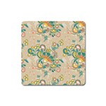 Hand drawn batik floral pattern Square Magnet Front