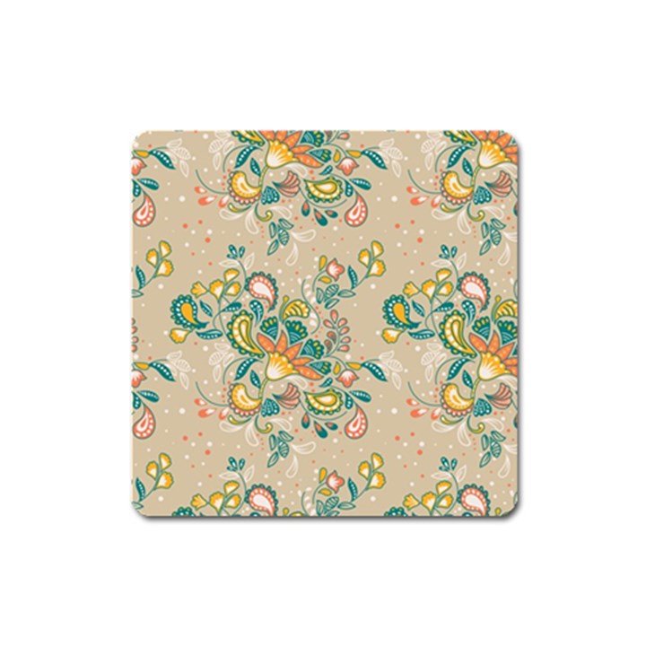 Hand drawn batik floral pattern Square Magnet