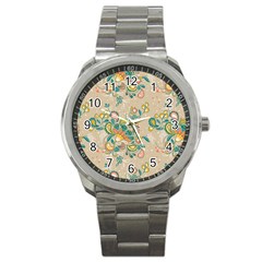 Hand drawn batik floral pattern Sport Metal Watch