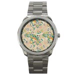 Hand drawn batik floral pattern Sport Metal Watch Front