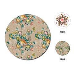 Hand drawn batik floral pattern Playing Cards (Round) 