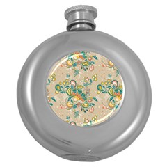 Hand Drawn Batik Floral Pattern Round Hip Flask (5 Oz) by TastefulDesigns