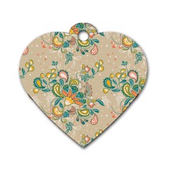 Hand drawn batik floral pattern Dog Tag Heart (One Side)