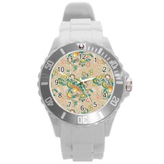 Hand drawn batik floral pattern Round Plastic Sport Watch (L)