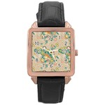 Hand drawn batik floral pattern Rose Gold Leather Watch  Front