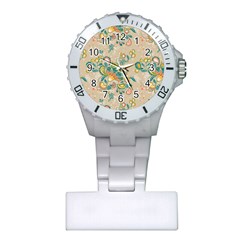 Hand drawn batik floral pattern Plastic Nurses Watch