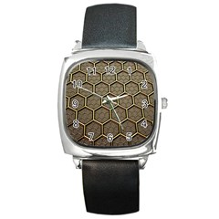 Texture Hexagon Pattern Square Metal Watch