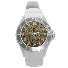 Texture Hexagon Pattern Round Plastic Sport Watch (L)