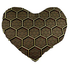 Texture Hexagon Pattern Large 19  Premium Flano Heart Shape Cushions