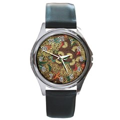 Traditional Batik Art Pattern Round Metal Watch