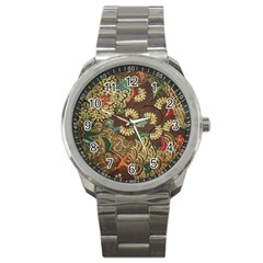 Traditional Batik Art Pattern Sport Metal Watch