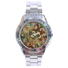 Traditional Batik Art Pattern Stainless Steel Analogue Watch