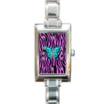 Zebra Stripes Black Pink   Butterfly Turquoise Rectangle Italian Charm Watch Front