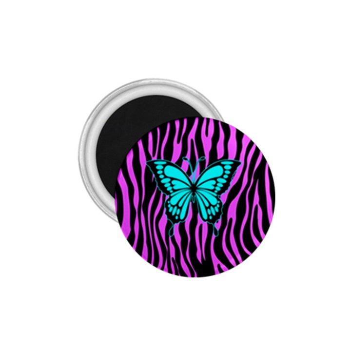 Zebra Stripes Black Pink   Butterfly Turquoise 1.75  Magnets