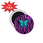 Zebra Stripes Black Pink   Butterfly Turquoise 1.75  Magnets (10 pack)  Front