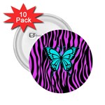 Zebra Stripes Black Pink   Butterfly Turquoise 2.25  Buttons (10 pack)  Front