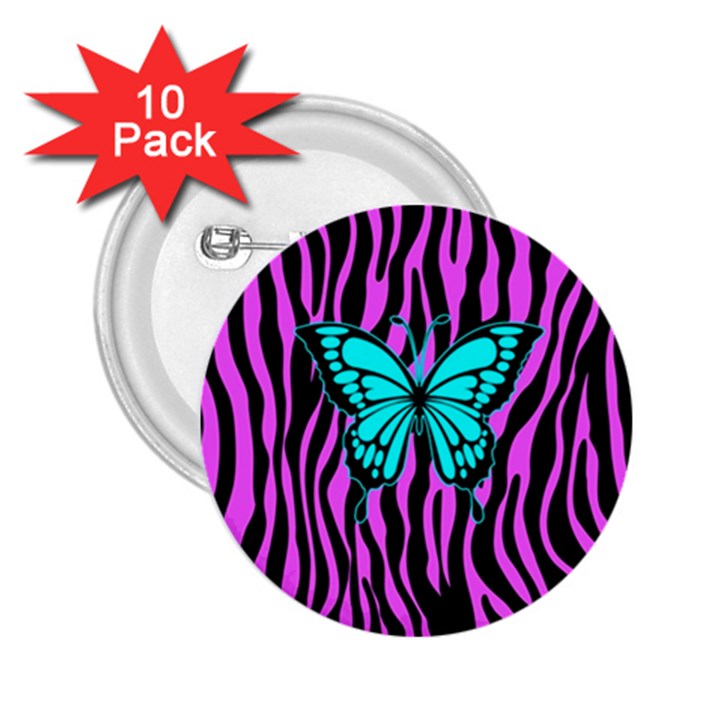 Zebra Stripes Black Pink   Butterfly Turquoise 2.25  Buttons (10 pack) 