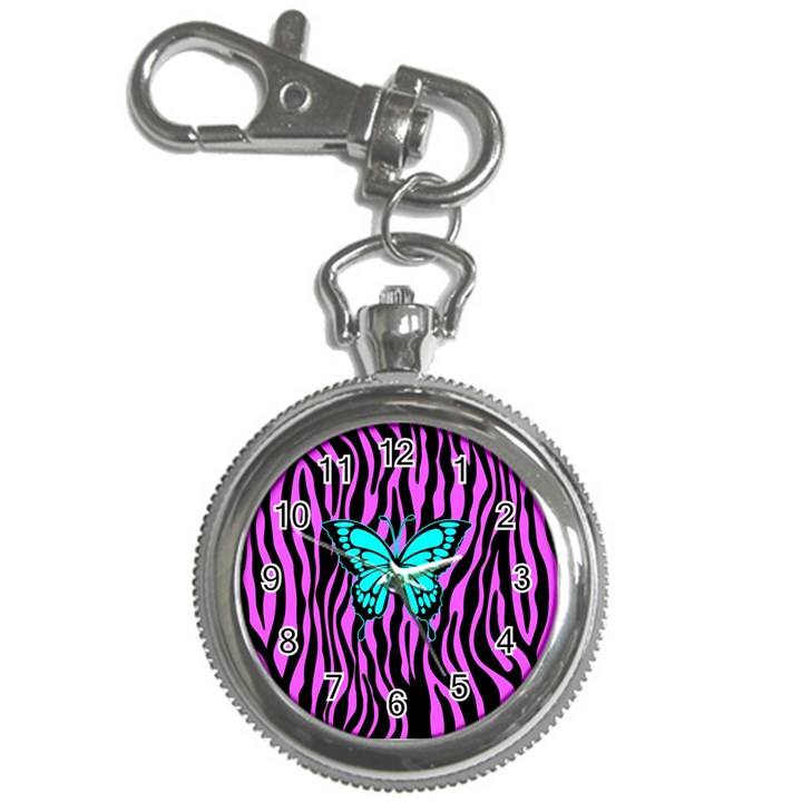 Zebra Stripes Black Pink   Butterfly Turquoise Key Chain Watches